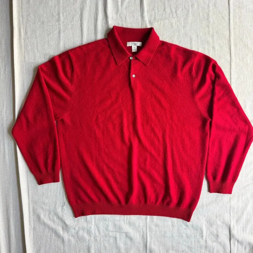 Cashmere Sweater Men's XL Red Polo Collar Pullover Luxury Knit Classic Turnbury